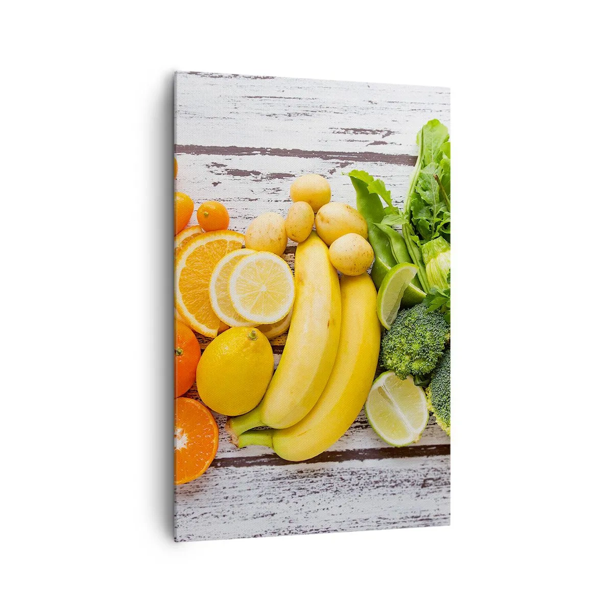 Bild auf Leinwand - Leinwandbild - Buntes Obst und Gemüse auf einem hölzernen Hintergrund - 80x120cm - Es ist nicht genug? - Moderne Wanddekoration für Wohnzimmer und Schlafzimmer ARTTOR