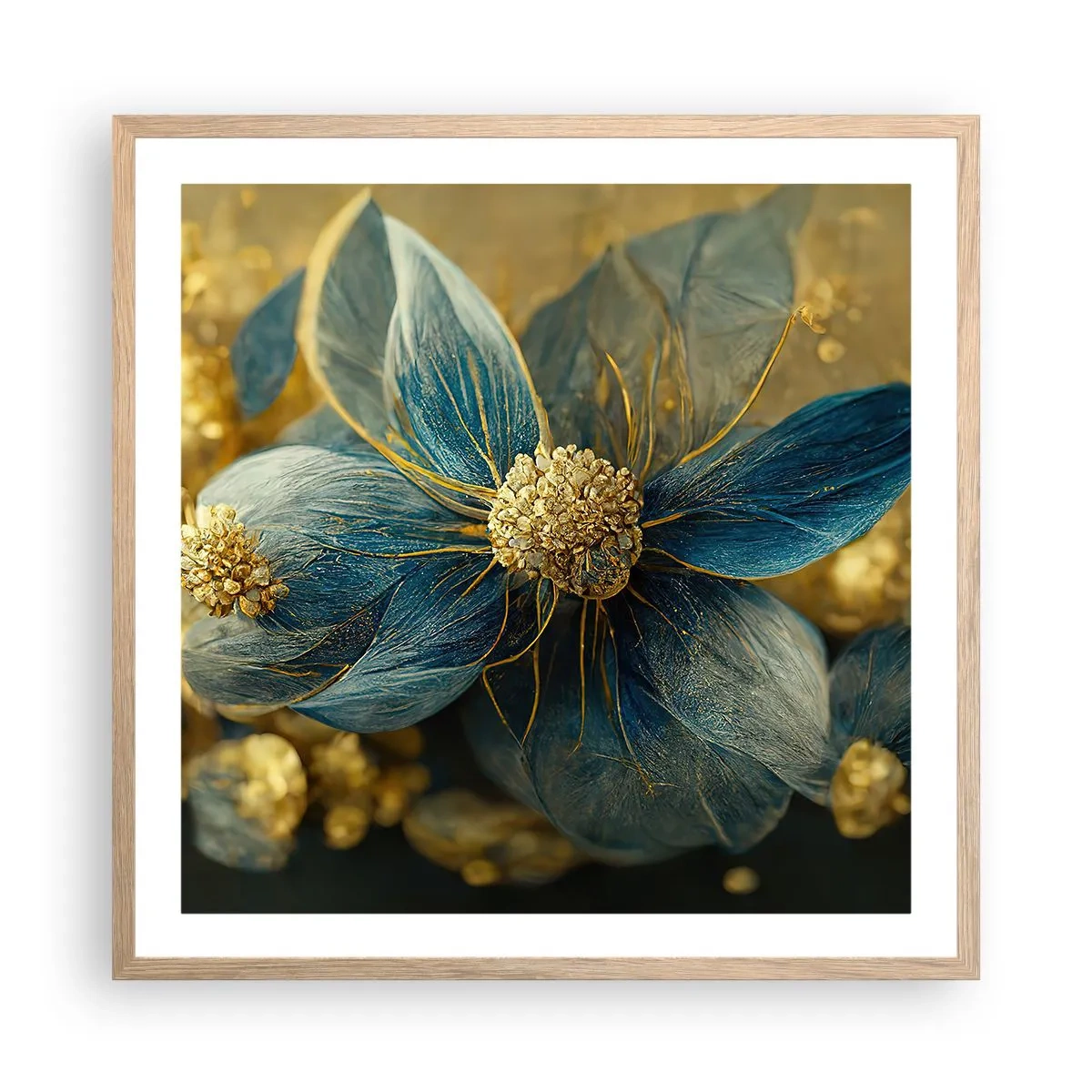 Poster in einem Rahmen aus heller Eiche - Mit Gold blühen - 60x60 cm