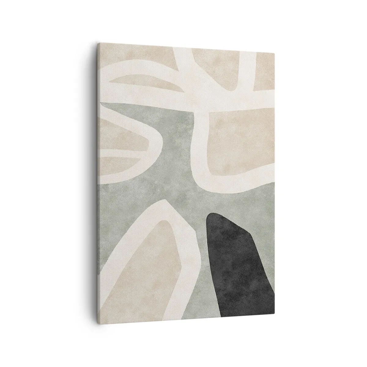 Bild auf Leinwand - Leinwandbild - Abstrakte Formen in gedämpften Farben - 50x70cm - Komposition mit schwarzem Motiv - Moderne Wanddekoration für Wohnzimmer und Schlafzimmer ARTTOR