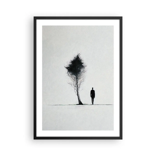 Poster in einem schwarzem Rahmen - Eine minimalistische Silhouette und ein einsamer Baum - 50x70cm - Wir wandern alle - Moderne Wanddekoration für Wohnzimmer und Schlafzimmer ARTTOR