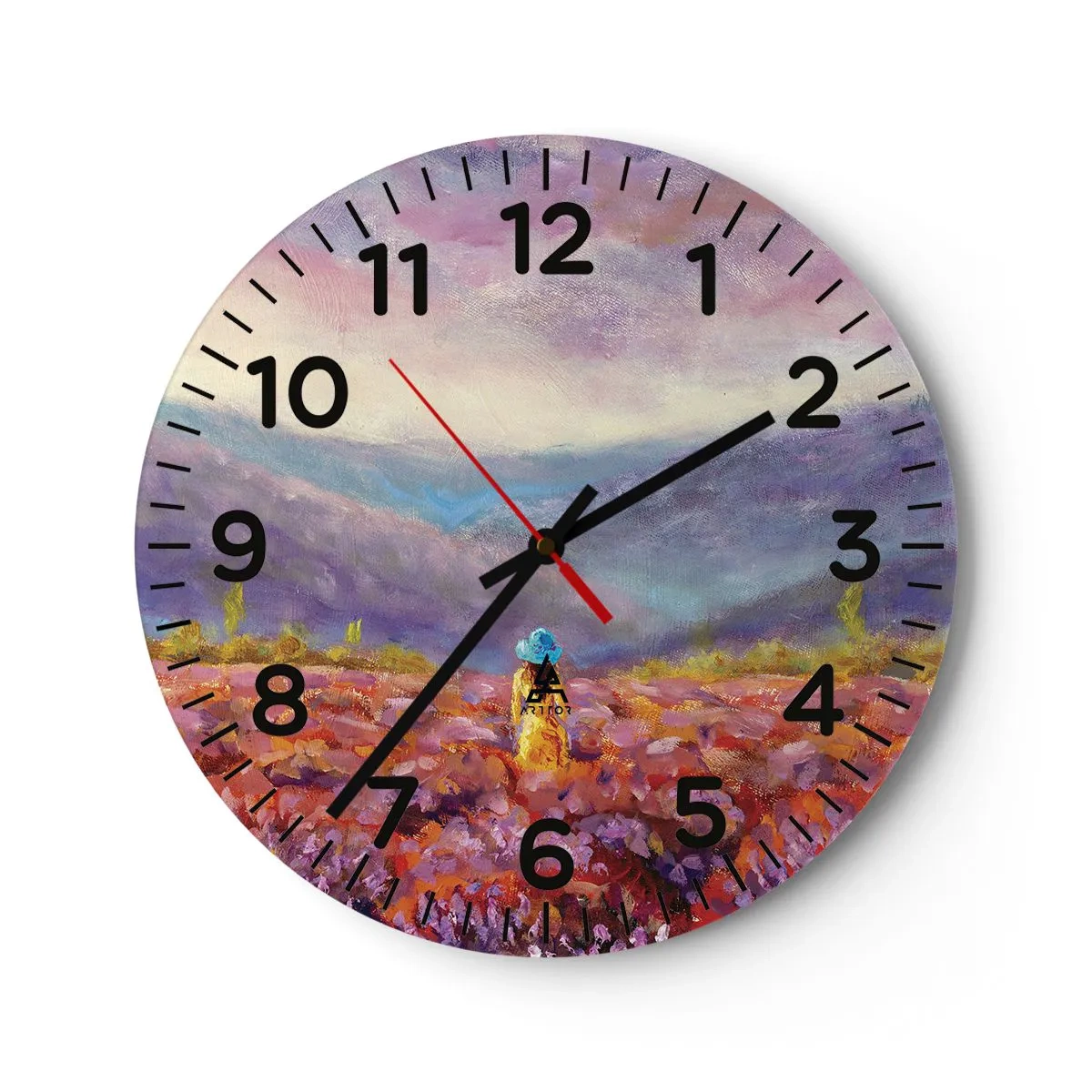 Wanduhr - Glasuhr - In einer Lavendelwelt - 40x40 cm