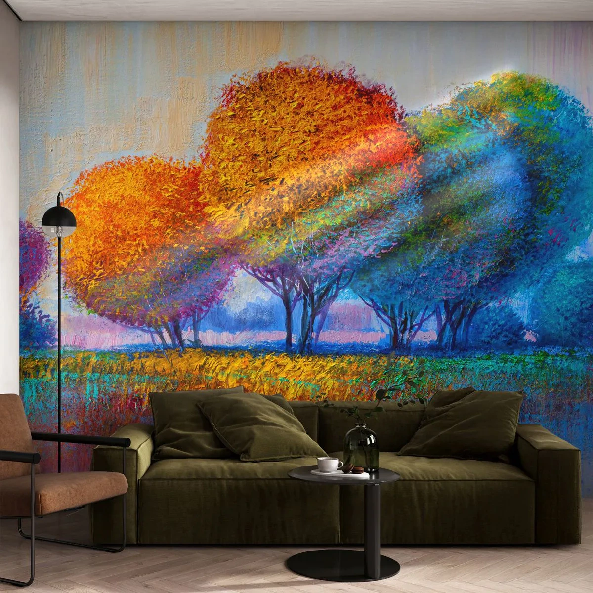 Fototapete Standard Eco - Ein Haufen leuchtender Farben - Abstraktion, Landschaft, Bäume - 200x140 cm