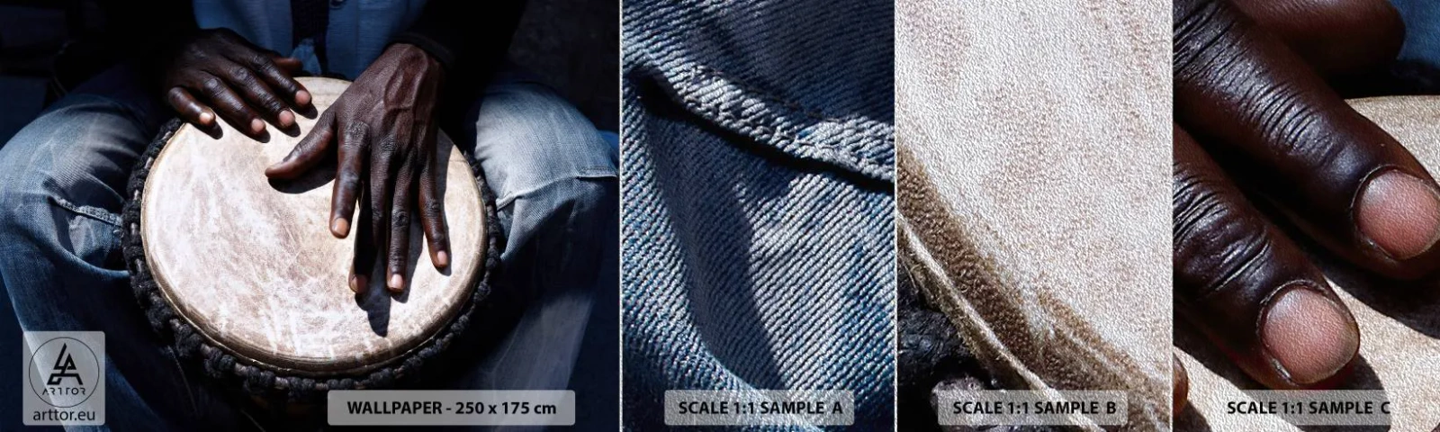 Fototapeten Muster Premium Sand - Lebe in deinem eigenen Rhythmus - Trommel, Musik, Afrika - 100x30 cm