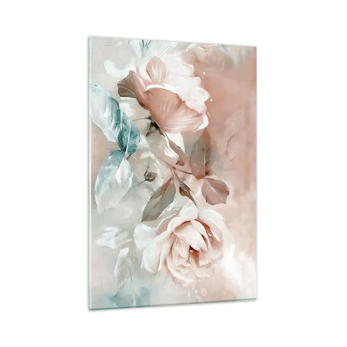Glasbild - Bild auf glas - Zarte Rosen in Pastelltönen auf hellem Untergrund - 80x120cm - Geist der Romantik - Moderne Wanddekoration für Wohnzimmer und Schlafzimmer ARTTOR
