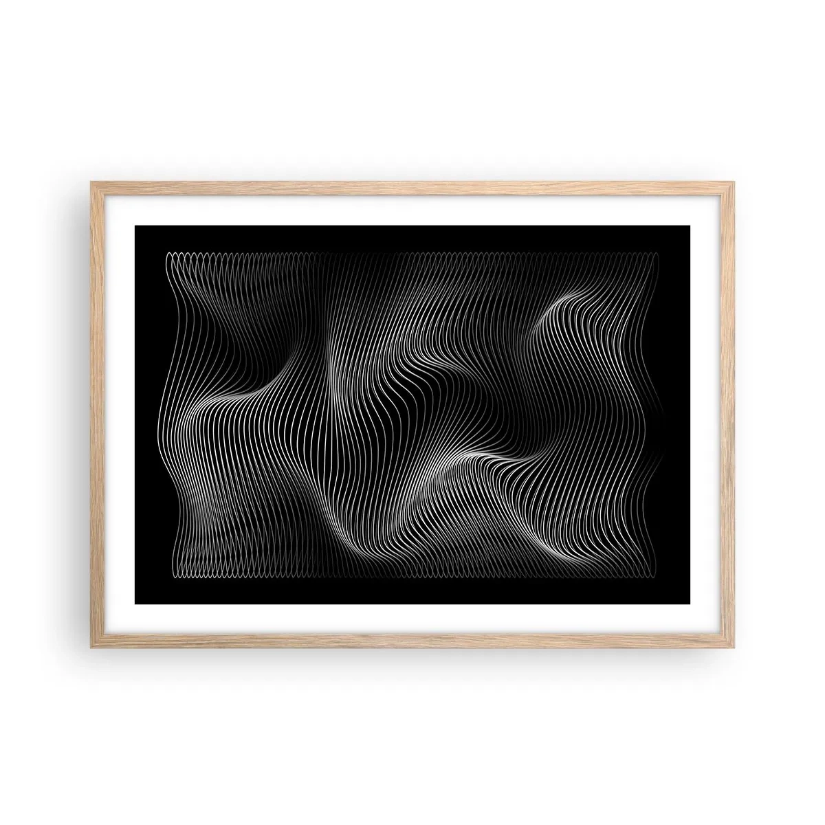 Poster in einem Rahmen aus heller Eiche - Lichttanz im Raum - 70x50 cm