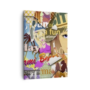 Bild auf Leinwand - Leinwandbild - Eine farbenfrohe Collage mit Retro- und Pop-Art-Elementen. - 50x70cm - Sommer Rückblicke - Moderne Wanddekoration für Wohnzimmer und Schlafzimmer ARTTOR
