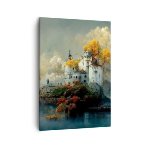 Bild auf Leinwand - Leinwandbild - Ein Schloss auf einem Hügel, umgeben von herbstlichen Bäumen - 50x70cm - Beginn einer romantischen Geschichte - Moderne Wanddekoration für Wohnzimmer und Schlafzimmer ARTTOR