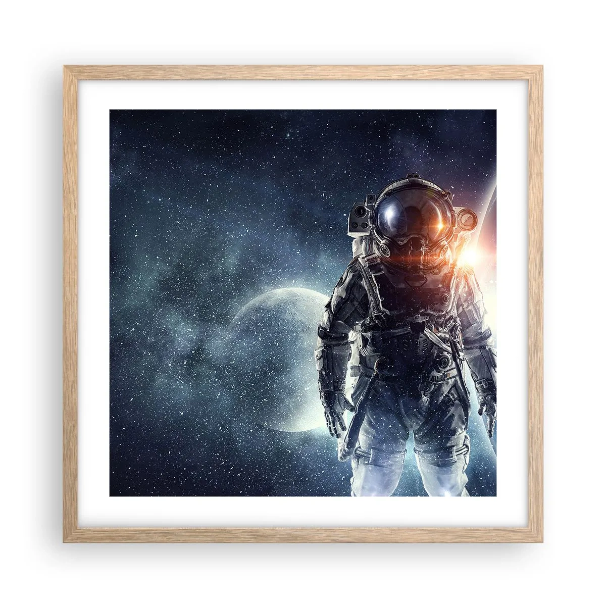 Poster in einem Rahmen aus heller Eiche - Weltraumabenteuer - 50x50 cm
