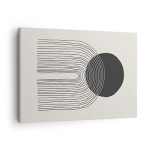 Bild auf Leinwand - Leinwandbild - Abstraktes Muster mit Linien und einem schwarzen Kreis auf hellem Hintergrund - 70x50cm - Zittern und Vertrauen - Moderne Wanddekoration für Wohnzimmer und Schlafzimmer ARTTOR