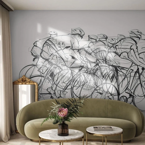 Fototapete Premium Canvas - Eine Gruppe von Radfahrern in Bewegung im minimalistischen Stil - 100x70cm - Gemeinsam als Team - Moderne Wanddekoration für Wohnzimmer und Schlafzimmer ARTTOR