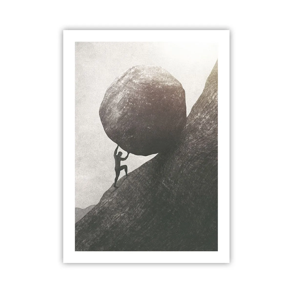 Poster - Eine symbolische Figur, die einen Felsbrocken einen Hügel hinaufträgt - 50x70cm - Ich glaube wider alle Hoffnung - Moderne Wanddekoration für Wohnzimmer und Schlafzimmer ARTTOR