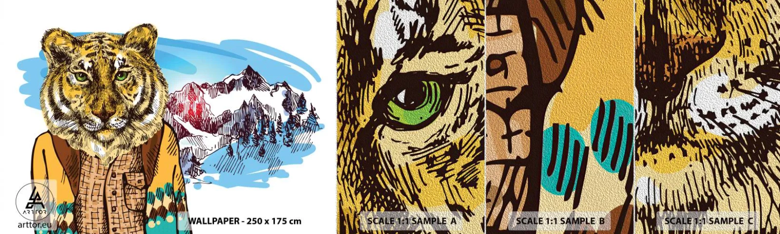 Fototapeten Muster Premium Sand - Nicht so wild, wie sie ihn zeichnen - Abstraktion, Tiger, Berge - 100x30 cm