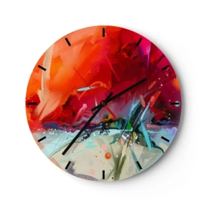 Wanduhr - Glasuhr - Ein abstraktes Spiel aus intensiven Rottönen und subtilen Details - 30x30cm - Eine Explosion von Lichtern und Farben - Moderne Wanddekoration für Wohnzimmer, Küche und Schlafzimmer ARTTOR