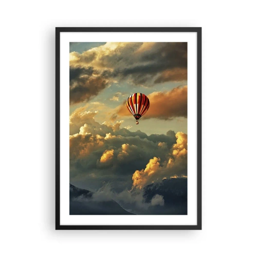 Poster in einem schwarzem Rahmen - Ein Ballon zwischen den Wolken bei Sonnenuntergang - 50x70cm - Ich fliege, weil ich es will - Moderne Wanddekoration für Wohnzimmer und Schlafzimmer ARTTOR