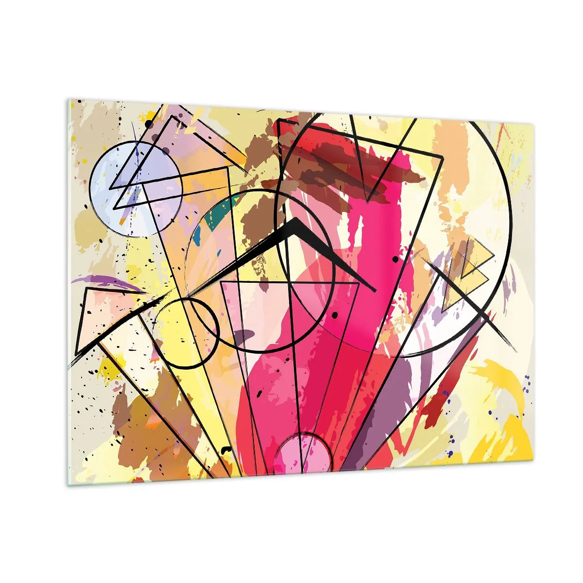 Glasbild - Bild auf glas - Bunte Abstraktion mit geometrischen Mustern und Linien - 100x70cm - Explosion - Moderne Wanddekoration für Wohnzimmer und Schlafzimmer ARTTOR