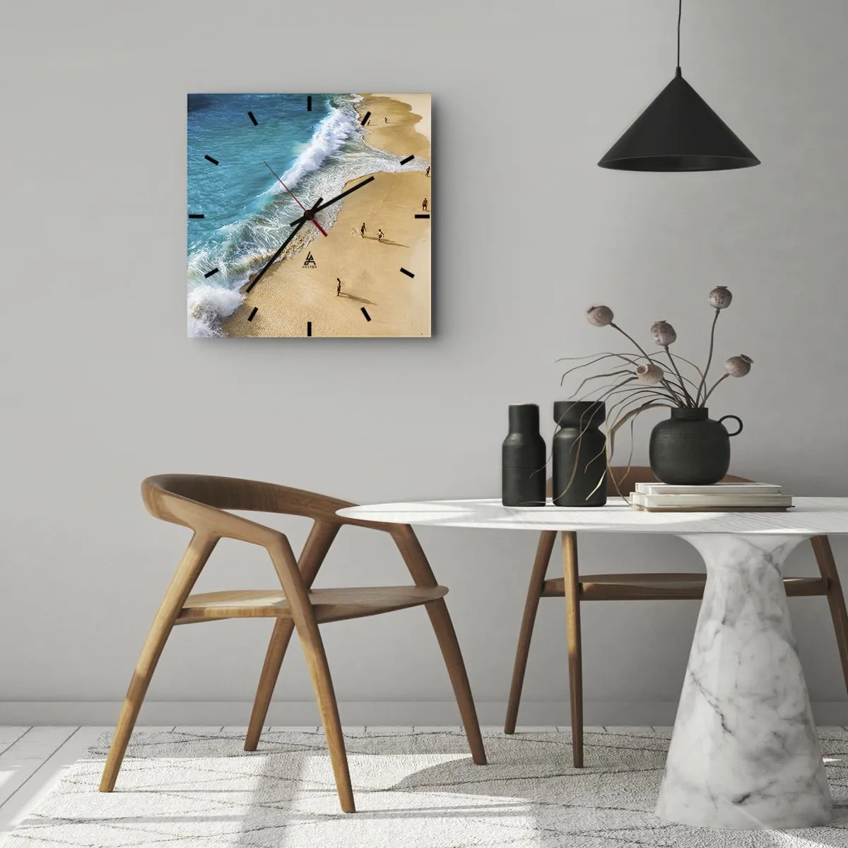 Wanduhr - Glasuhr - Und dann die Sonne, der Strand… - 40x40 cm