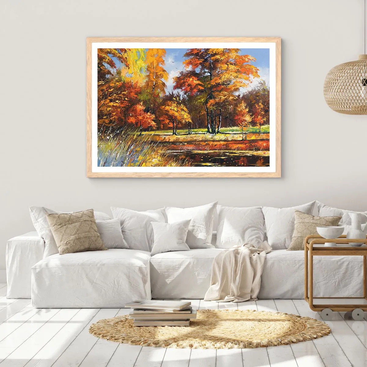 Poster in einem Rahmen aus heller Eiche - Landschaft in Gold und Bronze - 50x40 cm