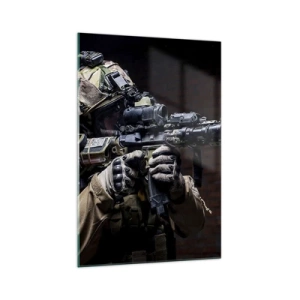 Glasbild - Bild auf glas - Ein Soldat in voller Montur mit einem Gewehr - 70x100cm - Tödlich wirksam - Moderne Wanddekoration für Wohnzimmer und Schlafzimmer ARTTOR
