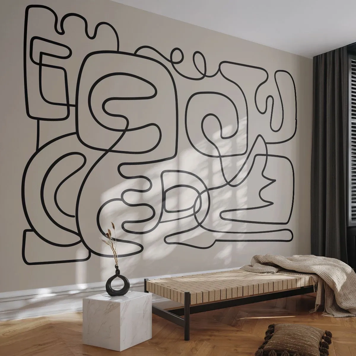 Fototapete Premium Sand - Abstrakte Linien erzeugen geometrische Formen - 100x70cm - Folge der Spur - Moderne Wanddekoration für Wohnzimmer und Schlafzimmer ARTTOR