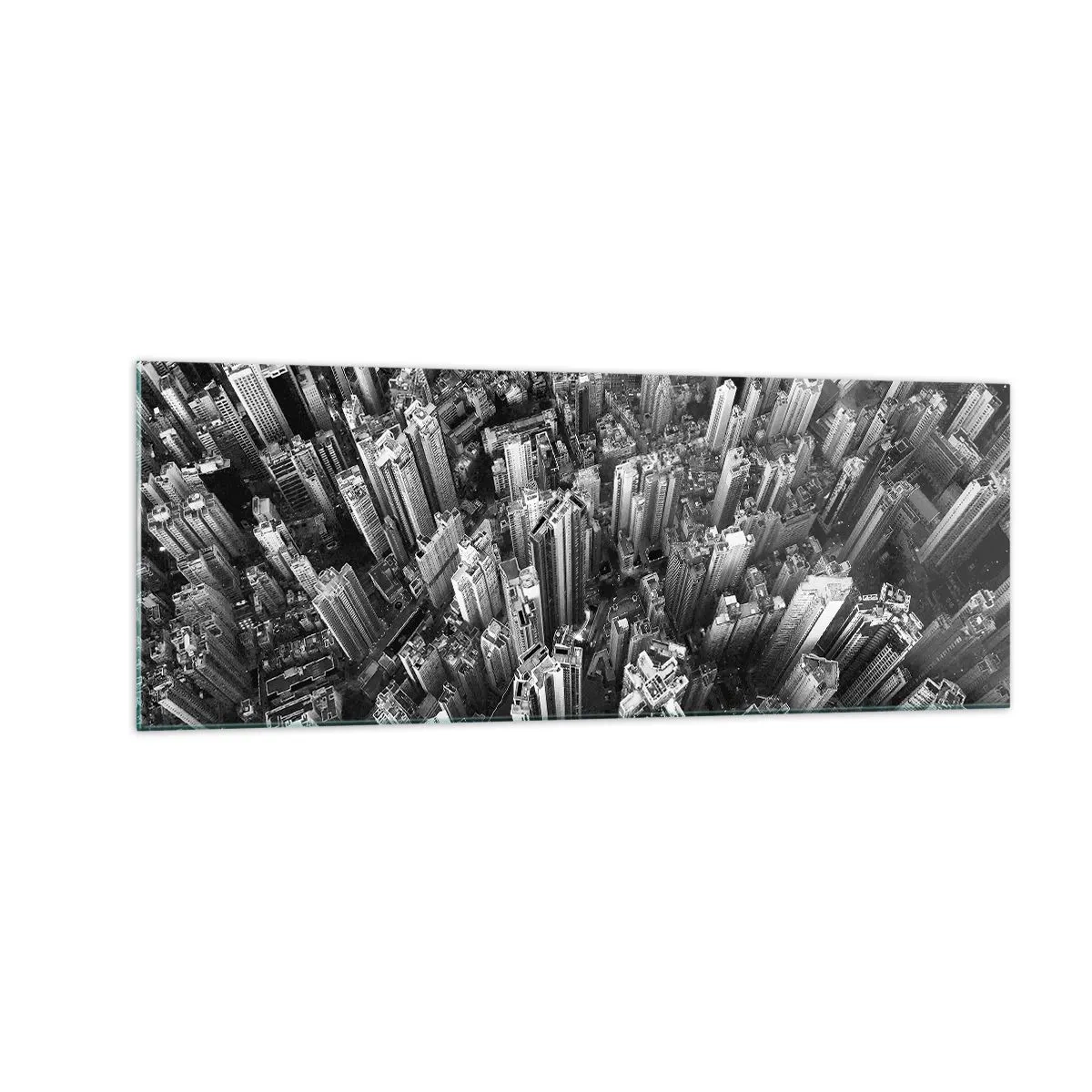 Glasbild - Bild auf glas - Schwarz-weiße Vogelperspektive der Stadt - 140x50cm - Immer höher und höher - Moderne Wanddekoration für Wohnzimmer und Schlafzimmer ARTTOR