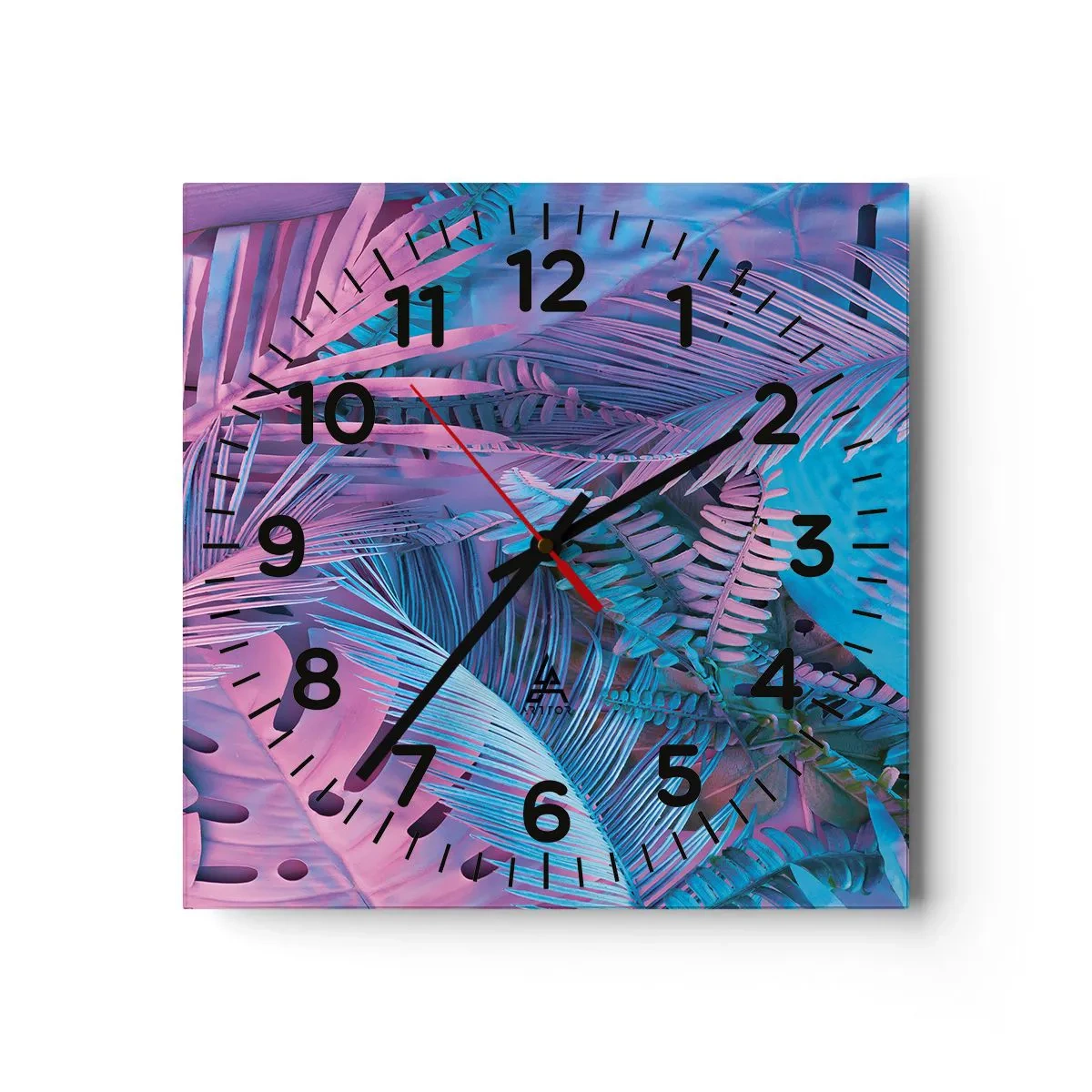 Wanduhr - Glasuhr - Tropen in Rosa und Blau - 40x40 cm