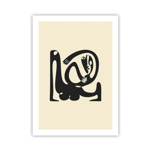 Poster - Abstrakte Figur auf beigem Hintergrund mit schwarzen Linien - 50x70cm - Fast wie Picasso - Moderne Wanddekoration für Wohnzimmer und Schlafzimmer ARTTOR