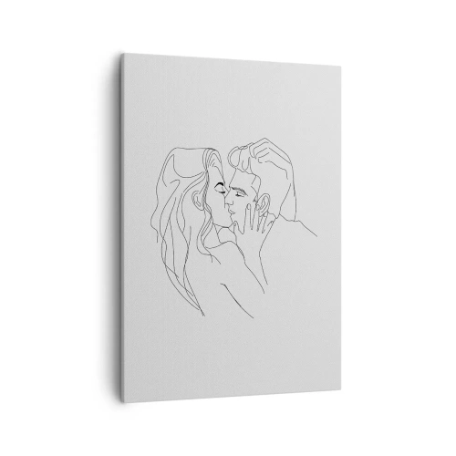 Bild auf Leinwand - Leinwandbild - Die Umrisse eines sich küssenden Paares auf hellem Hintergrund - 50x70cm - Dieselbe Linie - Moderne Wanddekoration für Wohnzimmer und Schlafzimmer ARTTOR