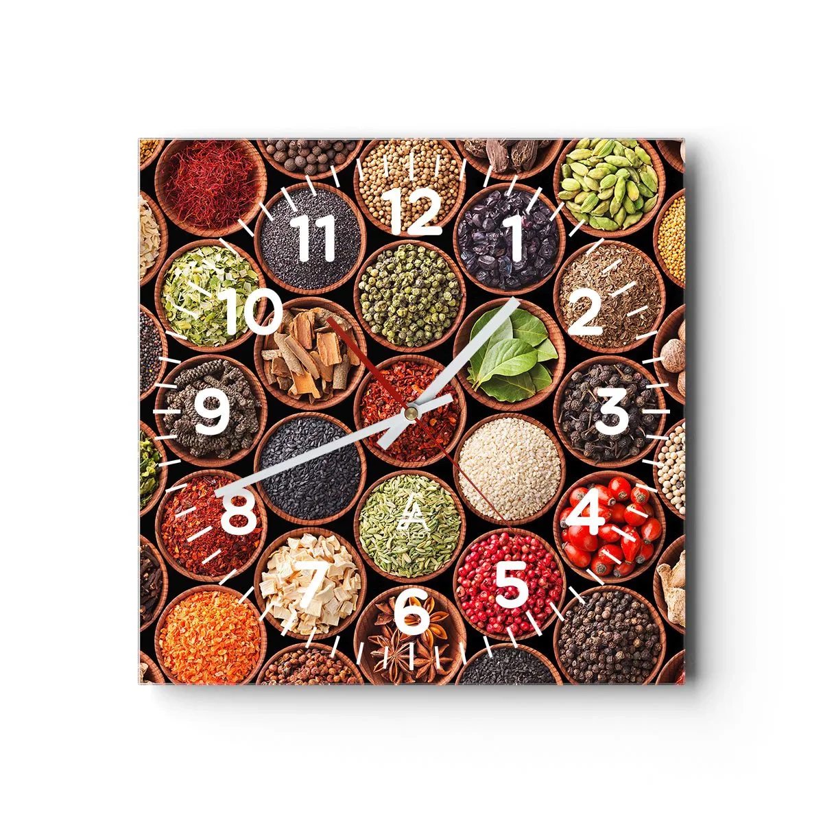 Wanduhr - Glasuhr - Alle Aromen der Welt - 40x40 cm