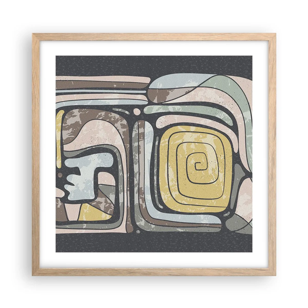 Poster in einem Rahmen aus heller Eiche - Abstraktion im präkolumbianischen Geist - 50x50 cm