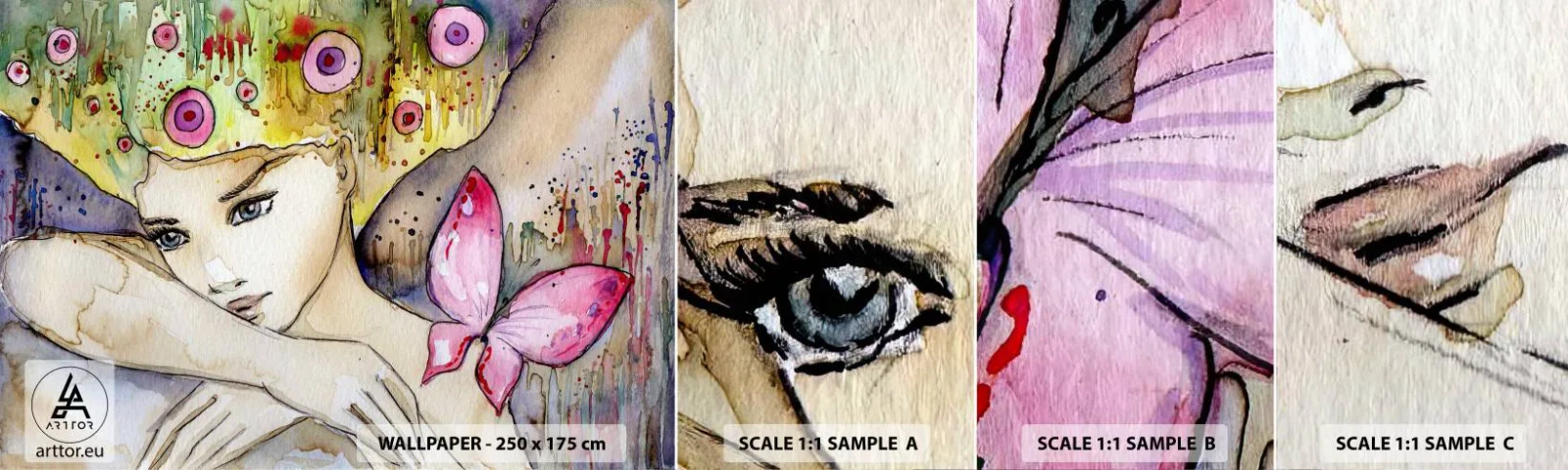 Fototapetenmuster Standard Eco - Schmetterlingsprinzessin - Abstraktion, Frau, Aquarelle - 100x30 cm