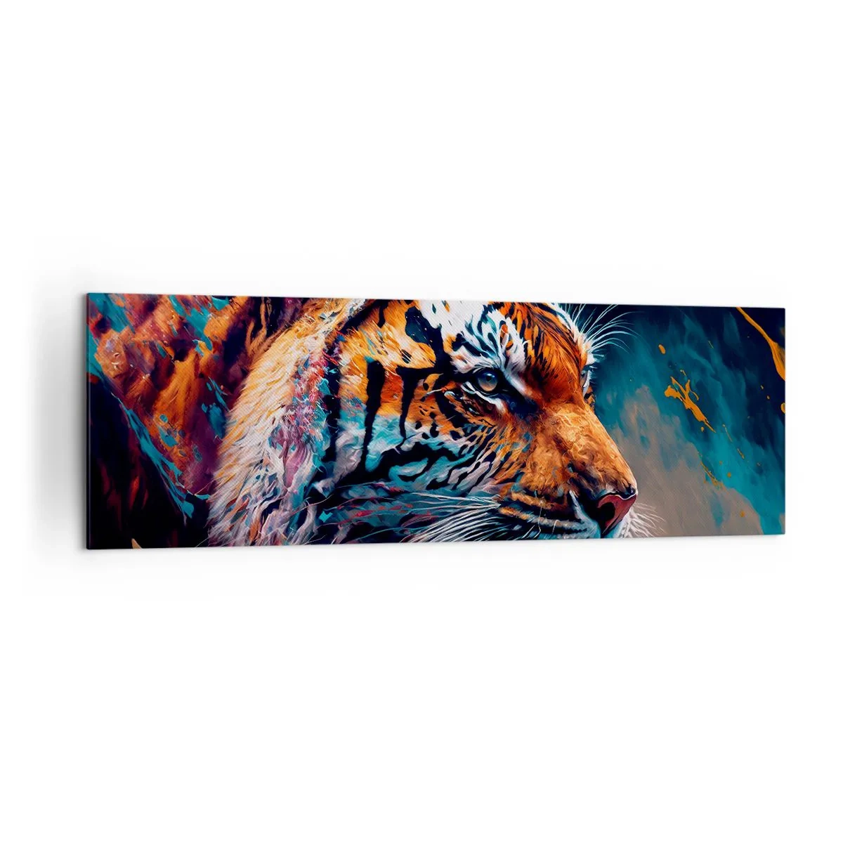 Bild auf Leinwand - Leinwandbild - Portrait eines Tigers in dynamischen, abstrakten Farben - 160x50cm - Wilde Schönheit - Moderne Wanddekoration für Wohnzimmer und Schlafzimmer ARTTOR