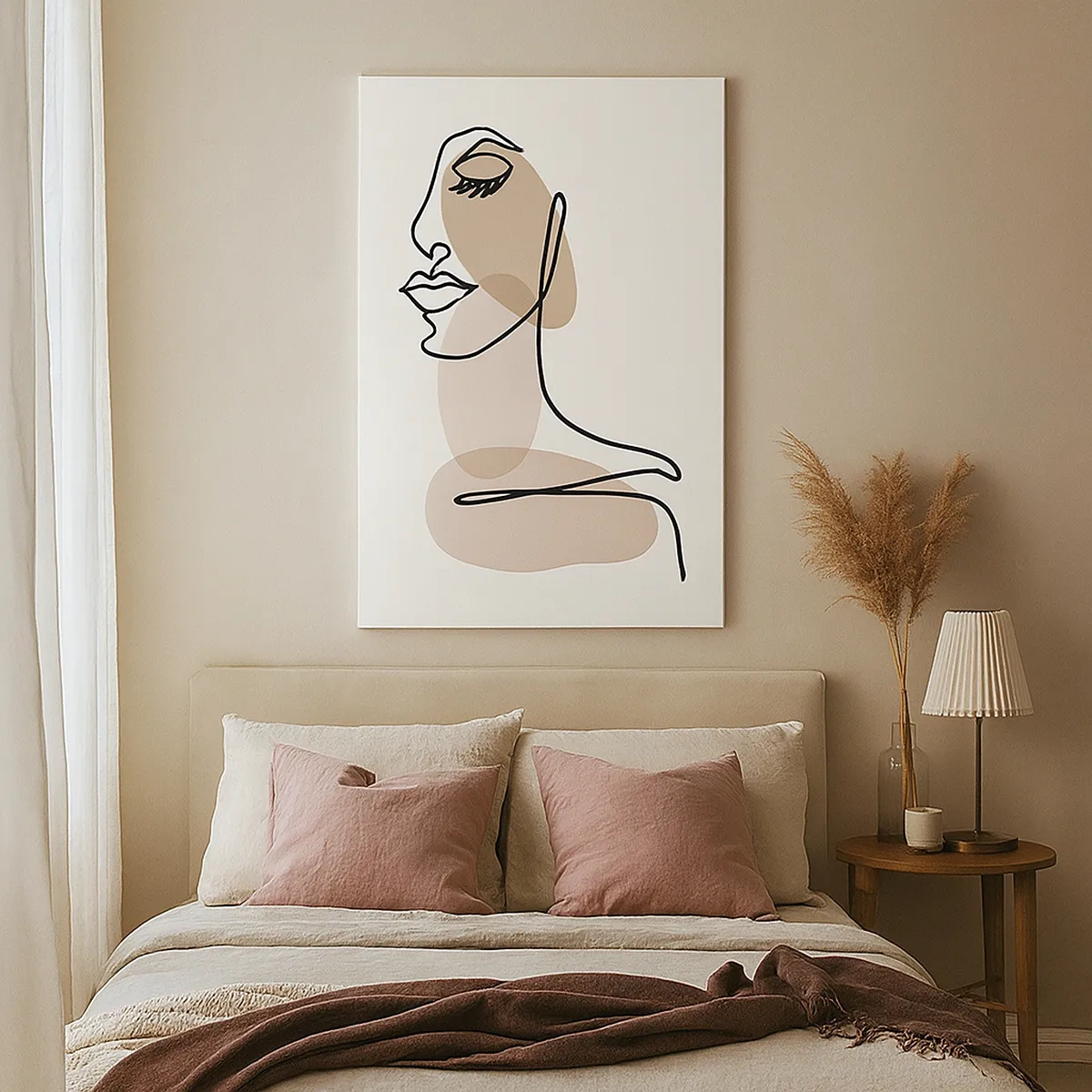 Bild auf Leinwand - Leinwandbild - Ein weibliches Profil im minimalistischen Line-Art-Stil - 50x70cm - Eine gewisse Linie der Schönheit - Moderne Wanddekoration für Wohnzimmer und Schlafzimmer ARTTOR