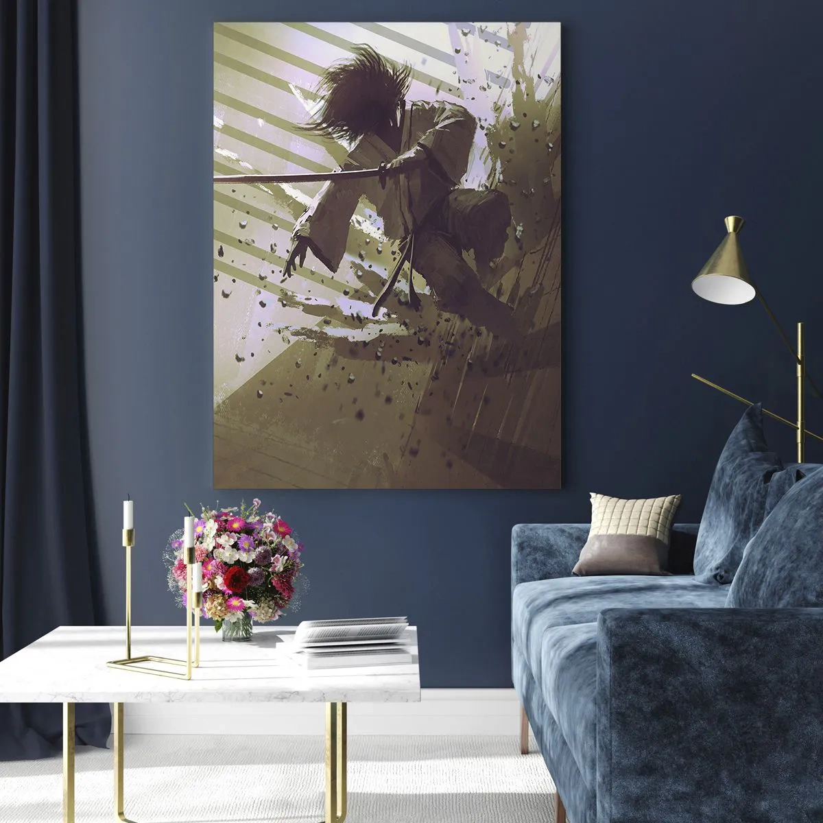 Glasbild - Bild auf glas - Dynamischer Kampf zwischen zwei Charakteren im futuristischen Stil - 80x120cm - Und du kannst ein Samurai sein - Moderne Wanddekoration für Wohnzimmer und Schlafzimmer ARTTOR