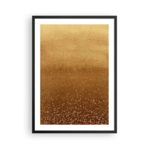 Poster in einem schwarzem Rahmen - Goldener Farbverlauf mit winzigen glitzernden Elementen - 50x70cm - Die Geburt des Lichts - Moderne Wanddekoration für Wohnzimmer und Schlafzimmer ARTTOR