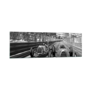 Glasbild - Bild auf glas - Monochrome Retro-Autorennen-Szene - 160x50cm - Vor langer Zeit in Monte Carlo - Moderne Wanddekoration für Wohnzimmer und Schlafzimmer ARTTOR