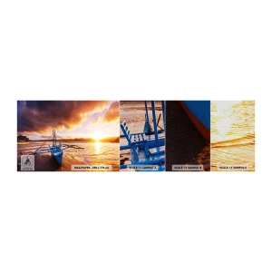 Fototapeten Muster Premium Sand - Nach einem Tag sich im Sand ausstrecken - Landschaft, Meer, Fischerboot - 100x30 cm