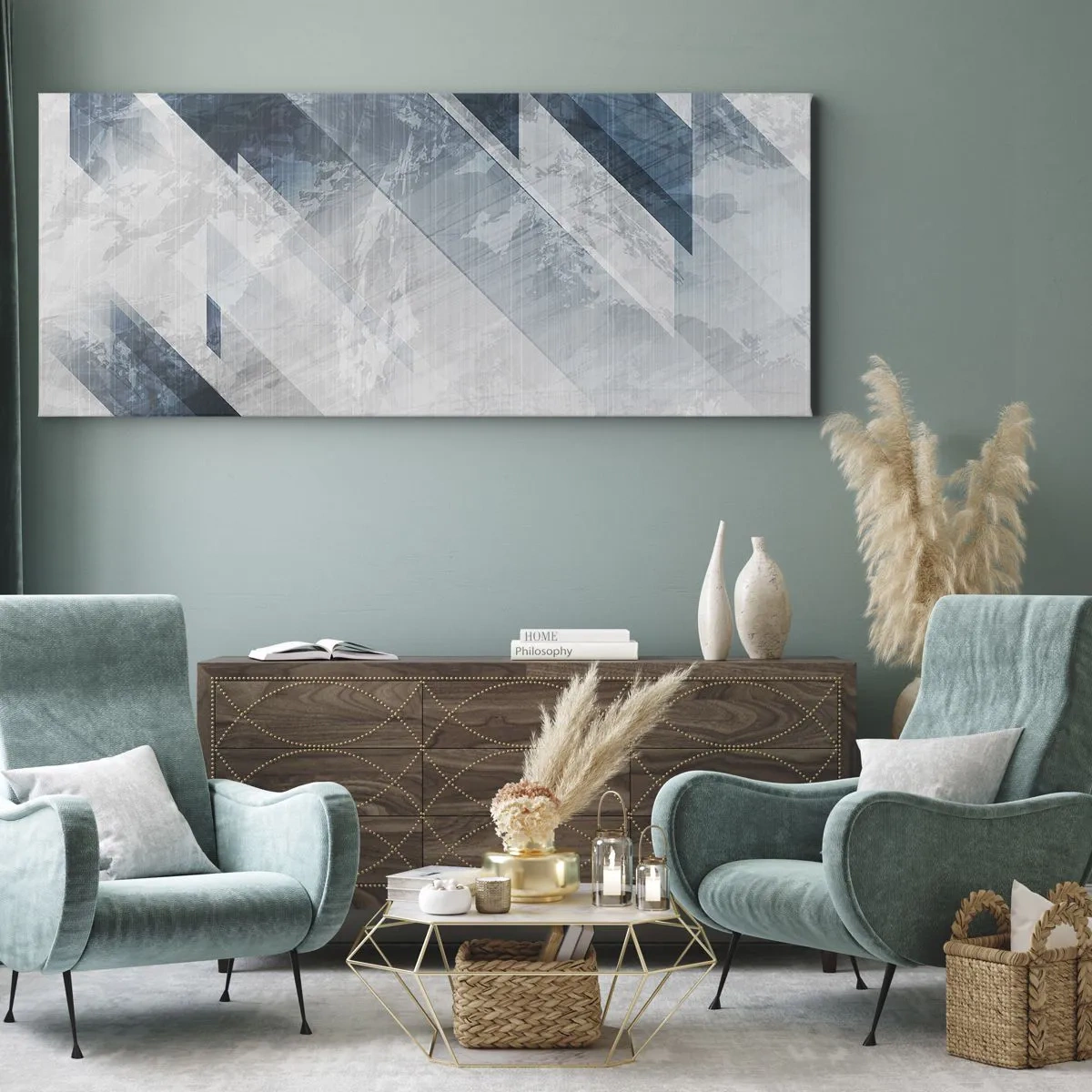 Bild auf Leinwand - Leinwandbild - Räumliche Komposition - graue Bewegung - 100x40 cm