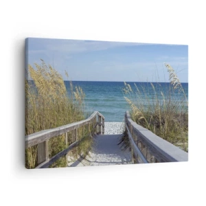 Bild auf Leinwand - Leinwandbild - Weg zum Strand mit Meerblick - 70x50cm - In der Sonne, im Wind - Moderne Wanddekoration für Wohnzimmer und Schlafzimmer ARTTOR