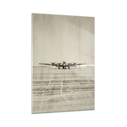 Glasbild - Bild auf glas - Historisches Flugzeug auf dem Flughafen im Sepia-Stil - 50x70cm - Wie immer bereit - Moderne Wanddekoration für Wohnzimmer und Schlafzimmer ARTTOR