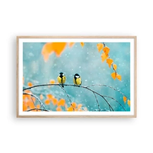 Poster in einem Rahmen aus heller Eiche - Vogelklatsch - 91x61 cm