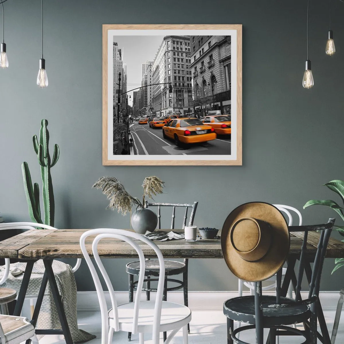 Poster in einem Rahmen aus heller Eiche - Sonnen der Großstadt - 50x50 cm