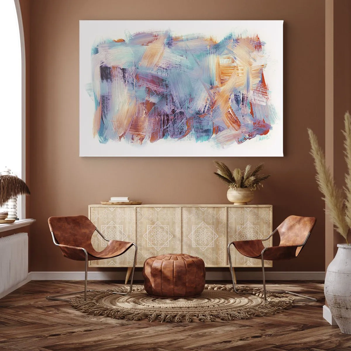 Bild auf Leinwand - Leinwandbild - Bunte Pinselstriche in einer abstrakten Komposition - 120x80cm - Buntes Durcheinander - Moderne Wanddekoration für Wohnzimmer und Schlafzimmer ARTTOR