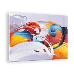 Glasbild - Bild auf glas - Eine abstrakte Komposition aus bunten Formen und Linien. - 70x50cm - Der Tanz der Elemente - Moderne Wanddekoration für Wohnzimmer und Schlafzimmer ARTTOR