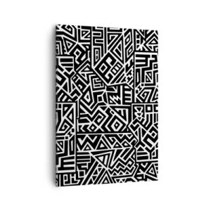 Bild auf Leinwand - Leinwandbild - Schwarz-weiße geometrische Muster, inspiriert von der präkolumbianischen Kultur - 50x70cm - Präkolumbianische Komposition - Moderne Wanddekoration für Wohnzimmer und Schlafzimmer ARTTOR