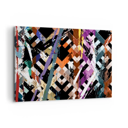 Bild auf Leinwand - Leinwandbild - Abstrakte Komposition mit farbigen Linien auf schwarzem Hintergrund - 100x70cm - Quadriert - Moderne Wanddekoration für Wohnzimmer und Schlafzimmer ARTTOR