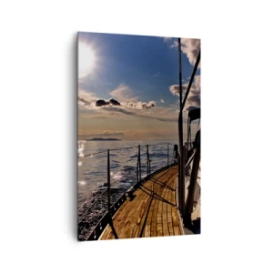 Bild auf Leinwand - Leinwandbild - Eine Yachtkreuzfahrt auf dem Meer bei Sonnenuntergang - 80x120cm - Der Sonne entgegen segeln - Moderne Wanddekoration für Wohnzimmer und Schlafzimmer ARTTOR