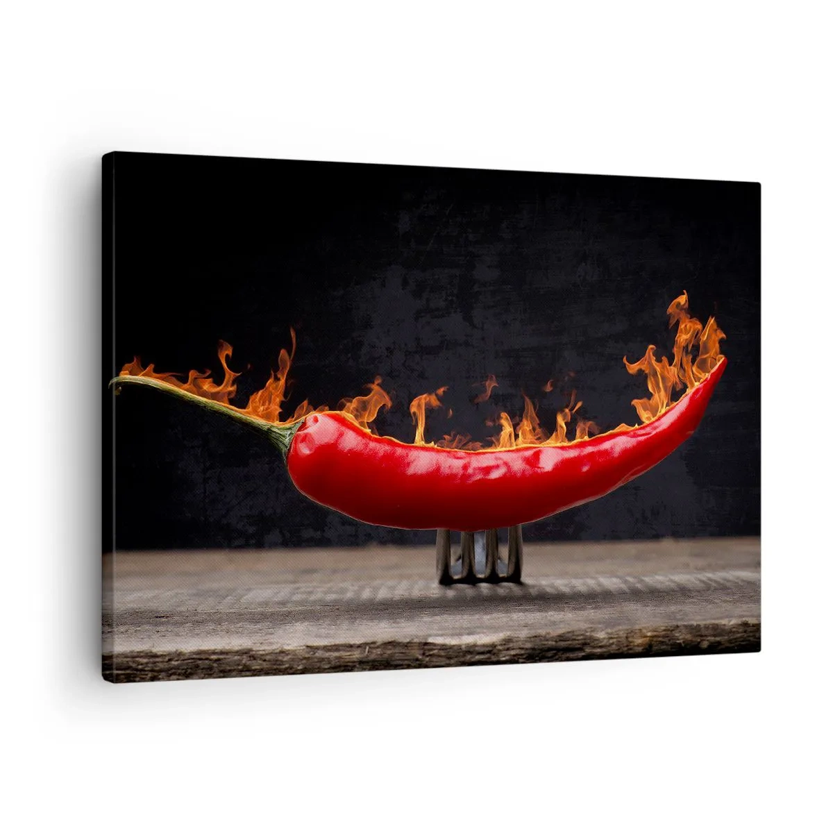 Bild auf Leinwand - Leinwandbild - Feurige rote Paprika auf einer Gabel - 70x50cm - Eine feurige Vorspeise - Moderne Wanddekoration für Wohnzimmer und Schlafzimmer ARTTOR