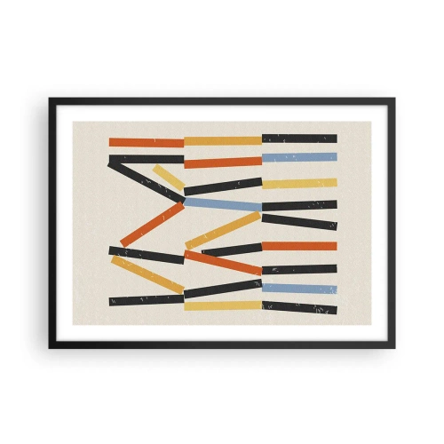 Poster in einem schwarzem Rahmen - Abstrakte Komposition mit farbigen und schwarzen Rechtecken in horizontaler Anordnung - 70x50cm - Komposition auf der Ebene - Moderne Wanddekoration für Wohnzimmer und Schlafzimmer ARTTOR