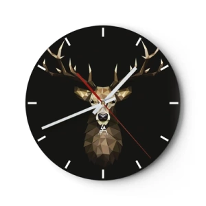 Wanduhr - Glasuhr - Geometrisches Bild eines Hirsches auf schwarzem Hintergrund - 30x30cm - Kubistischer Hirsch - Moderne Wanddekoration für Wohnzimmer, Küche und Schlafzimmer ARTTOR