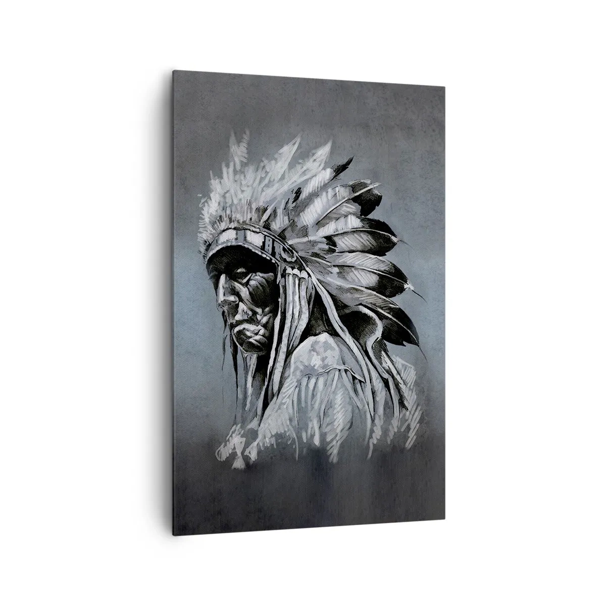 Bild auf Leinwand - Leinwandbild - Porträt eines Indianerhäuptlings mit traditioneller Kopfbedeckung - 80x120cm - Zurück zu den Wurzeln - Moderne Wanddekoration für Wohnzimmer und Schlafzimmer ARTTOR